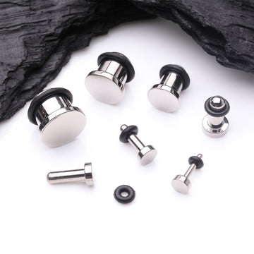 Detail View 2 of A Pair of Implant Grade Titanium Flat Round Top Single Flared Plug with O-Ring